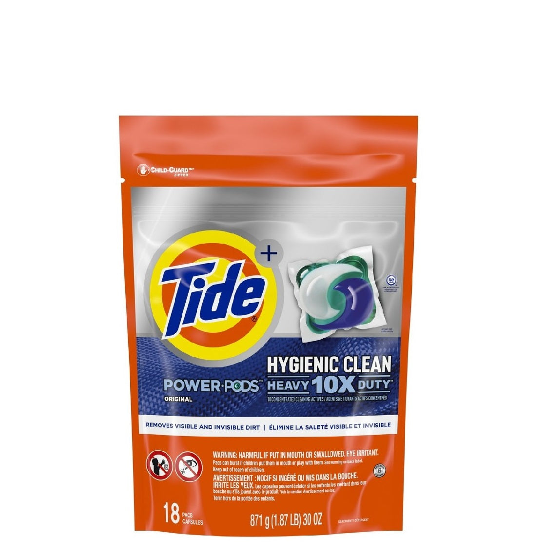 Tide Power Pods Hygienic Clean Heavy 10X Duty 18 Pacs 871g