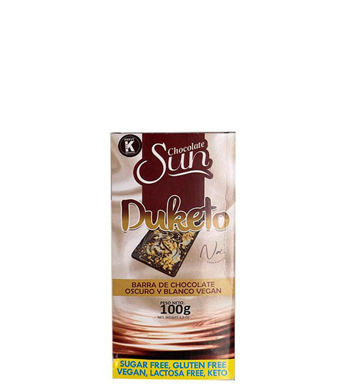 Sun Chocolate Duketo barra de chocolate oscuro y blanco vegano 100g