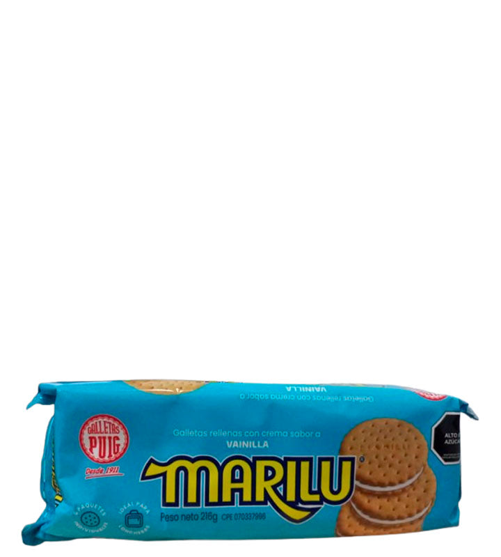Galletas Puig Marilu Galletas rellenas con crema sabor a vainilla 6 paquetes individuales 216g