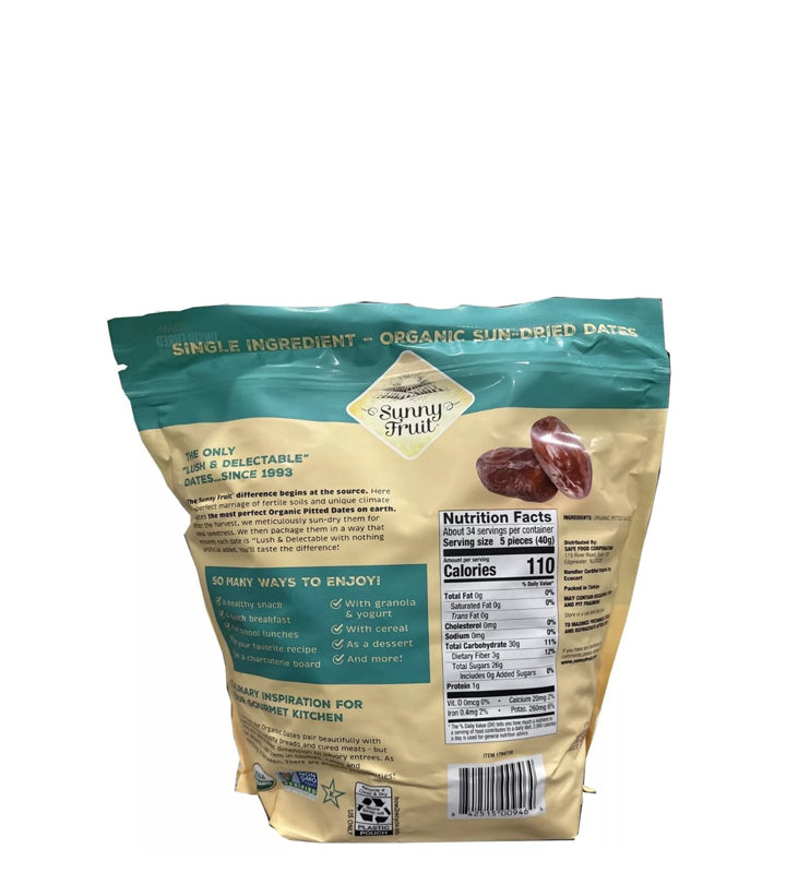 Sunny Fruit Organic Sun - Dried Dates Pitted Deglet Nour - Sol Orgánico - Dátiles Secos Deshuesados 1,36Kg