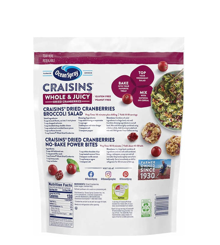 Farmer Ocean Spray Owned Craisins Whole & Juicy Dried Cranberries - Pasas Arándanos secos enteros y jugosos 1,81Kg