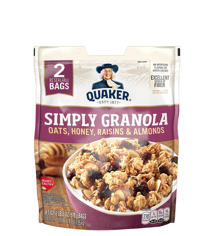 Quaker Simply Granola Oats, Honey, Raisins & Almonds - Avena, Miel, Pasas y Almendras 1,95Kg