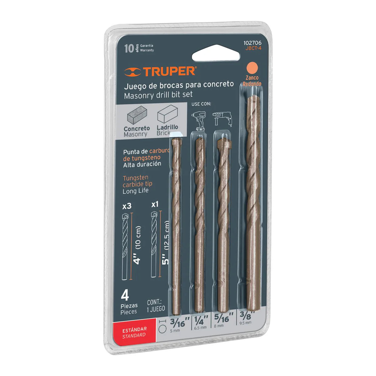 Truper Juego de 4 brocas (mecha) para concreto 4 Masonry drill bit set