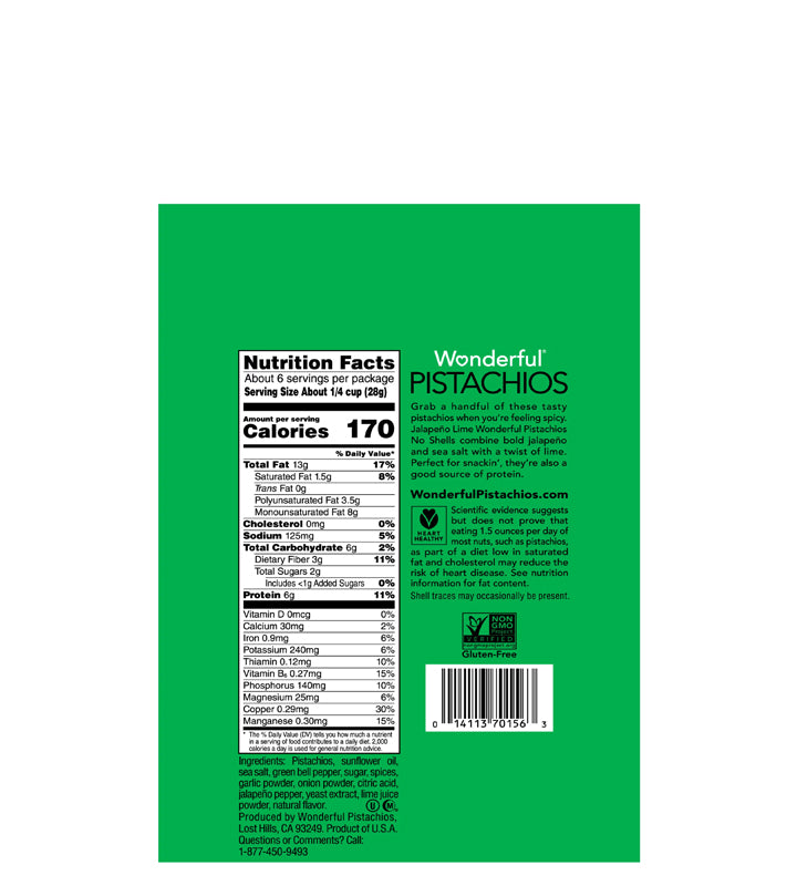 Wonderful Pistachios Jalapeño Lime - Pistachos Jalapeño Lima 623g