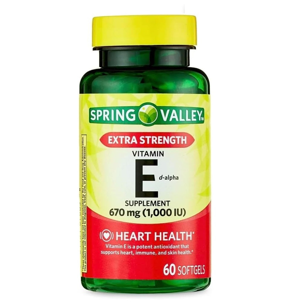 Spring Valley Vitamina E D-Alpha Suplemento 670 mg (1,000 IU) 60 Capsulas Blandas