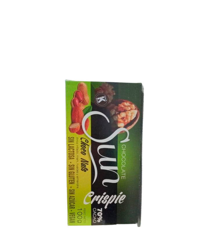 Sun Chocolate choco nuts crispie 70% cacao sin lactosa - sin gluten - sin azucar - vegano