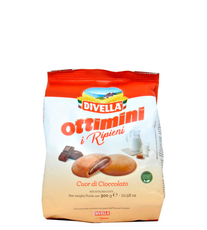 Divella Ottimini I Ripieni Cuor Di Cioccolato - Galletas corazón de chocolate rellenos óptimos 300g