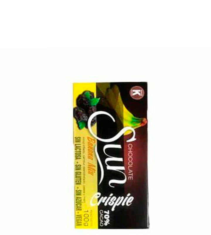 Sun Chocolate banana mix crispie 70% cacao sin lactosa - sin gluten - sin azúcar - vegano 100g