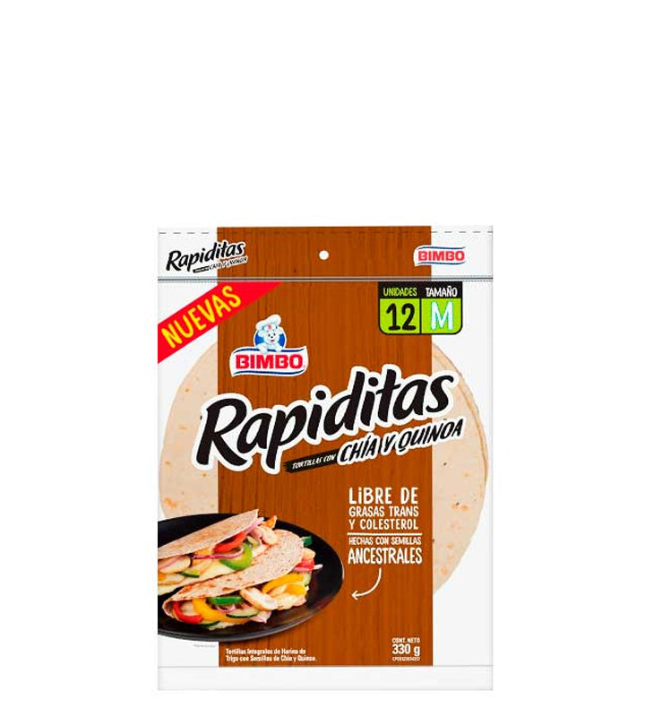 Bimbo Rapiditas Tortillas con chía y quinoa 12 Unidades 330g