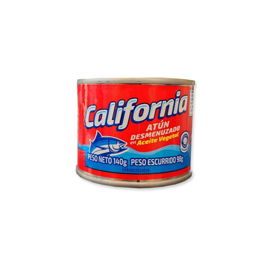 California Atún desmenuzado en aceite vegetal Peso neto 140g