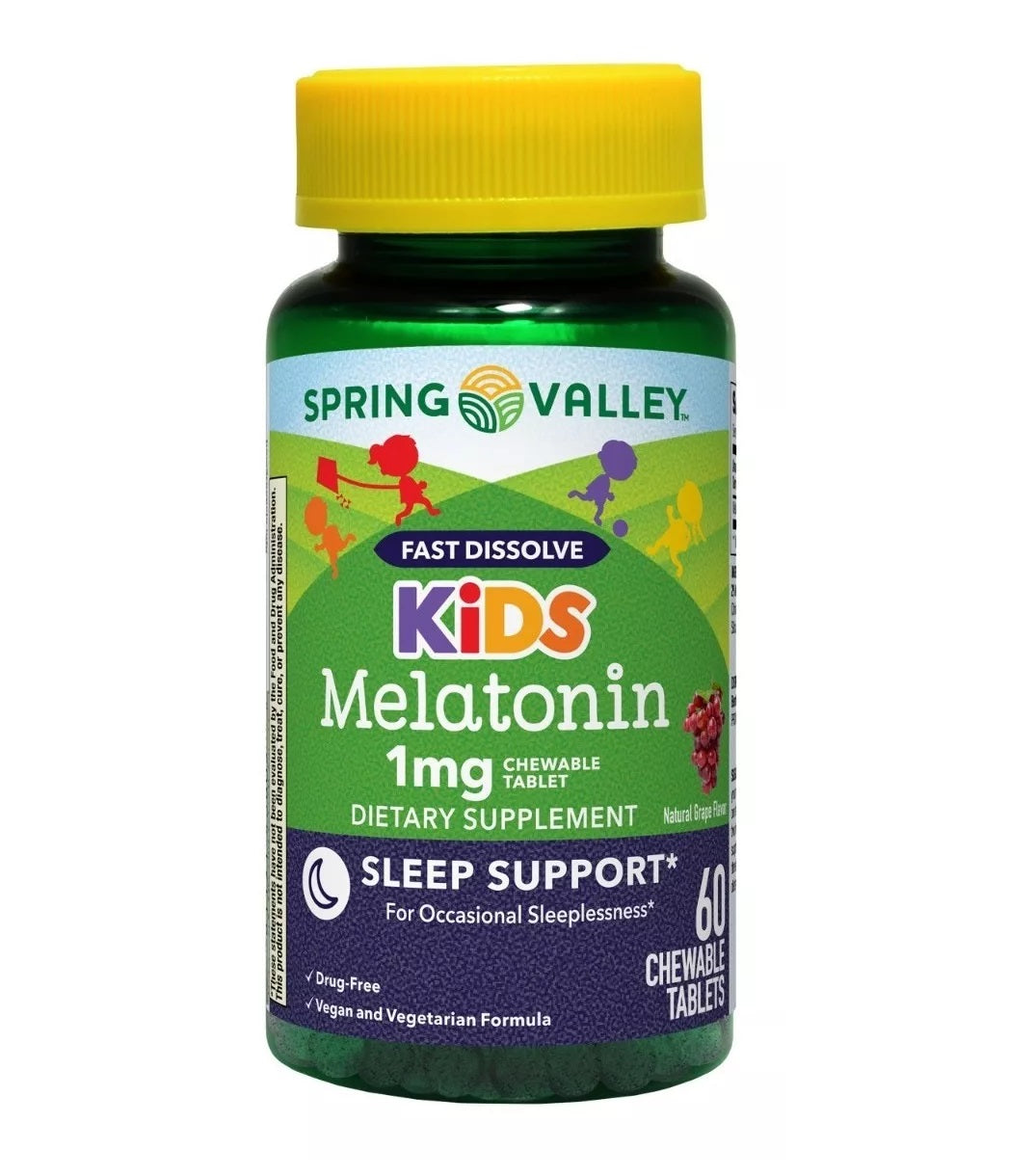 Spring Valley Melatonina Para Niños 1mg Por Tableta 60 Tabletas Masticables