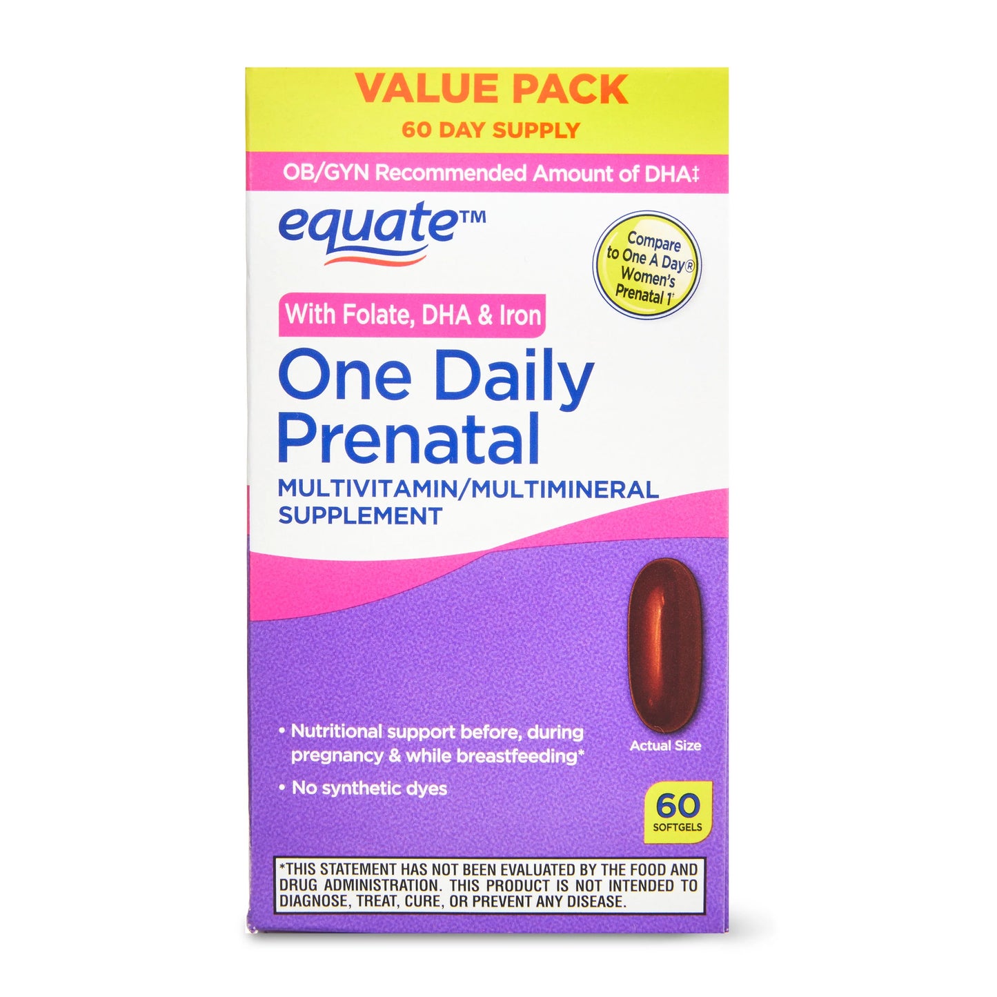 Equate One Daily Prenatal 60 Capsulas Blandas