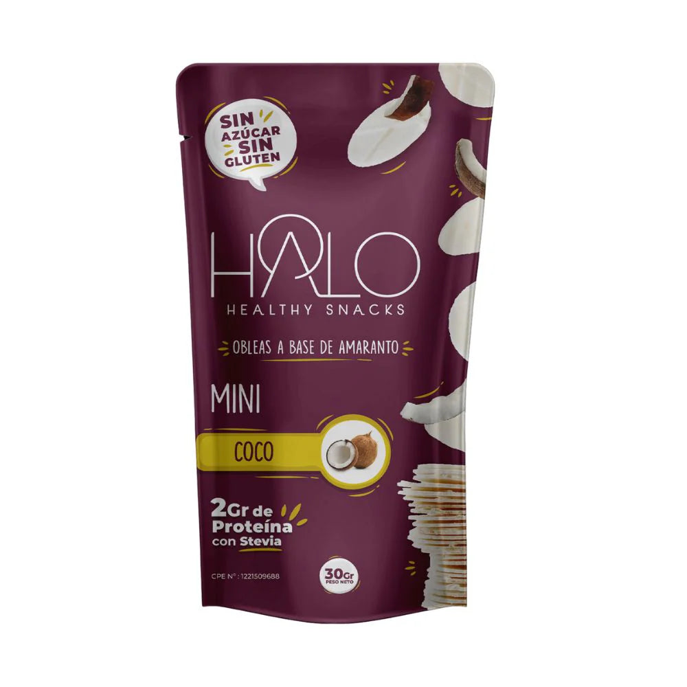 Halo Obleas A Base De Amarantano Mini Coco - Sin azúcar - Sin Gluten 30gr