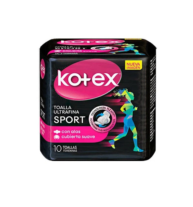 Kotex Toalla Ultrafina Sport Con Alas Cubiertas Suave 10 Toallas Femeninas