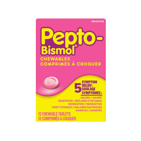 Pepto Bismol Tabletas Masticables 5 Alivio de los Síntomas, Malestar Estomacal y Diarrea