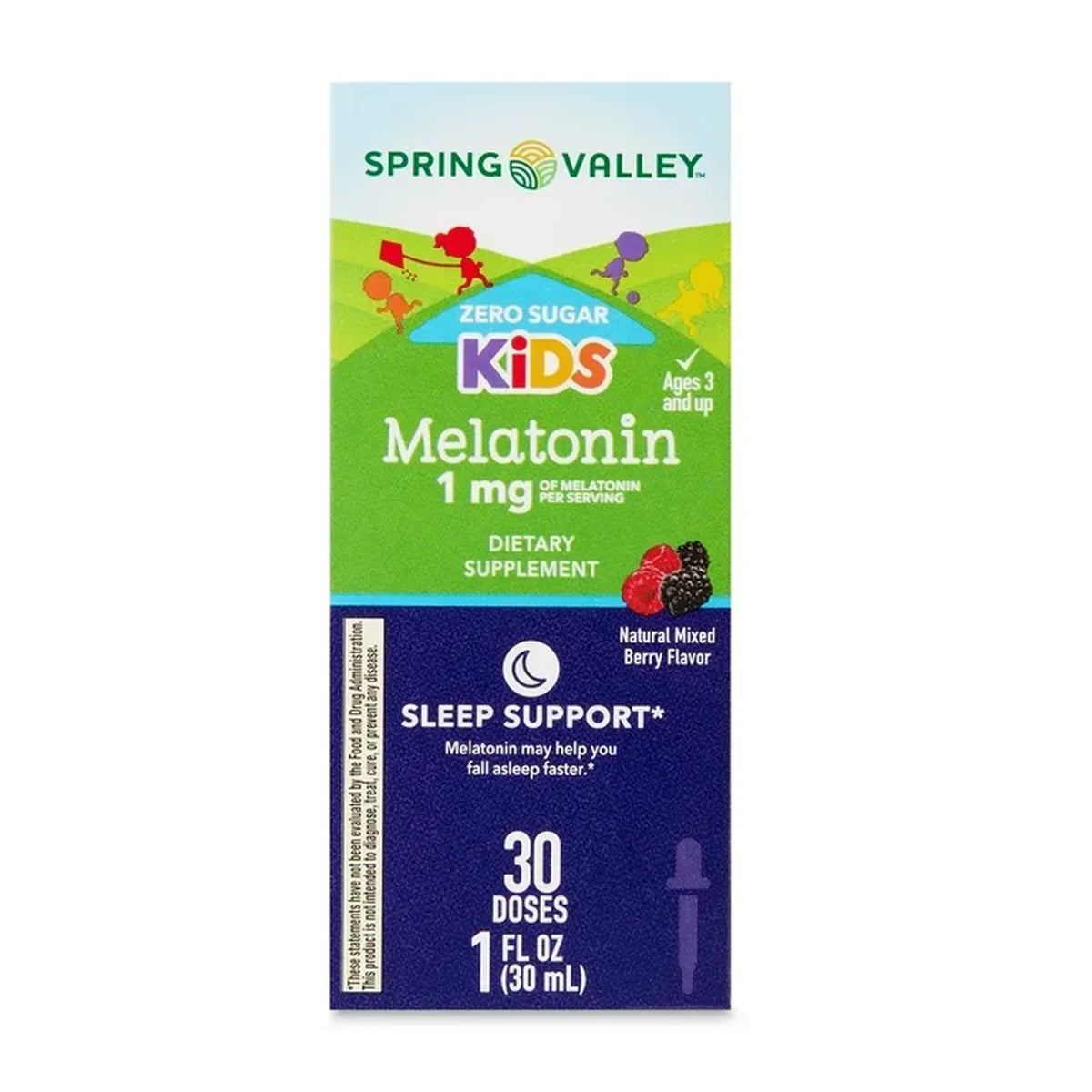 Spring Valley Melatonina Sin Azúcar de 1 mg Por Porción Para Niños 30 ml