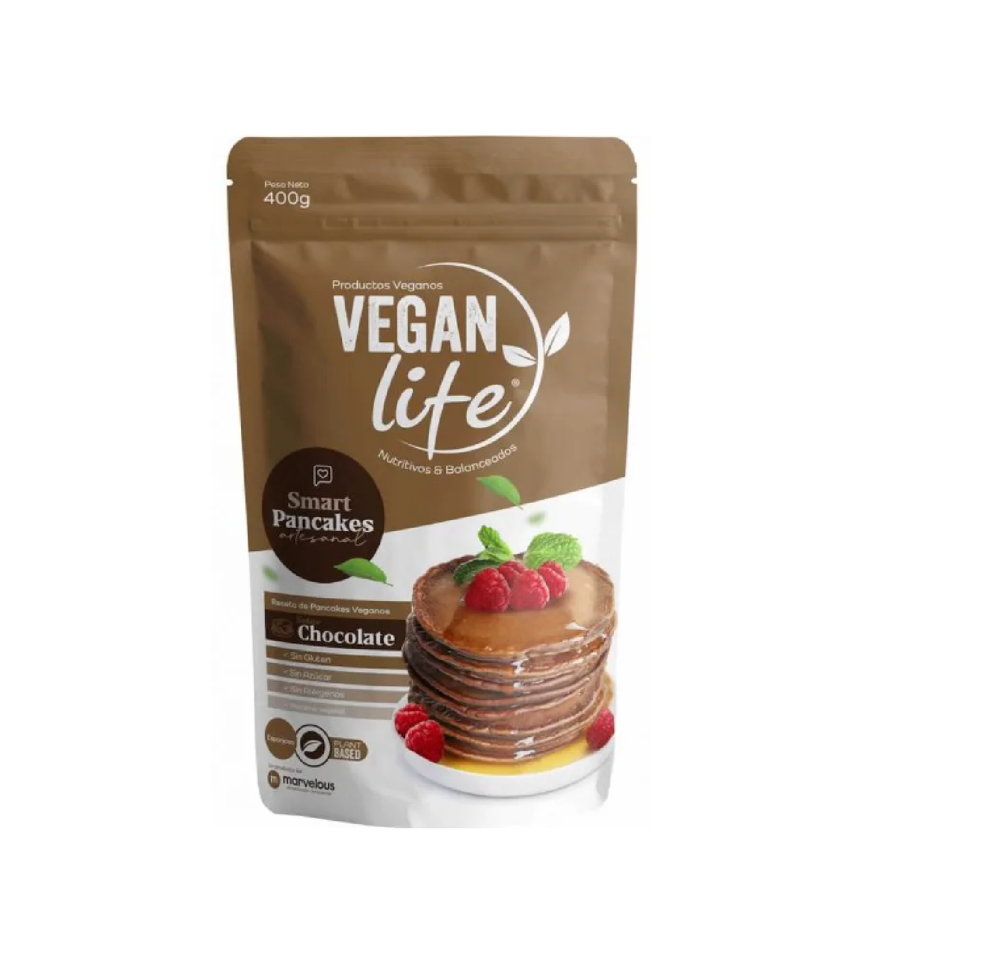 Vegan Life/ Mezcla lista para pancakes veganos sabor natural a chocolate 400g
