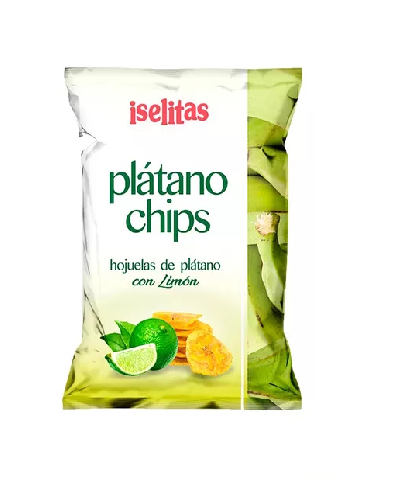 Iselitas Plátano Chips Hojuelas de plátano con sabor a Limón 300g