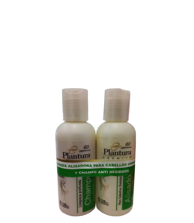Plantura Premium Cirugía Alisadora para cabellos ondulados y Champú Anti Residuos 120ml