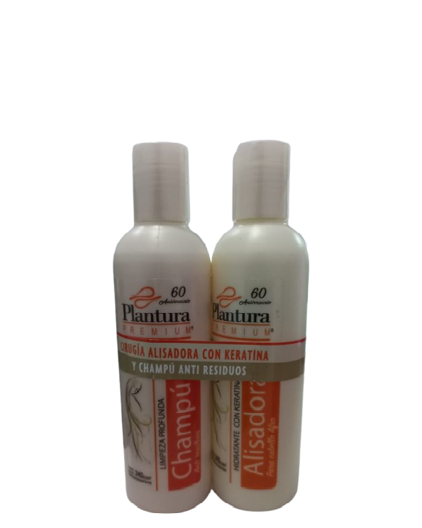 Plantura Premium Cirugía Alisadora con Keratina para Cabello Afro y Champú Anti Residuos 240ml