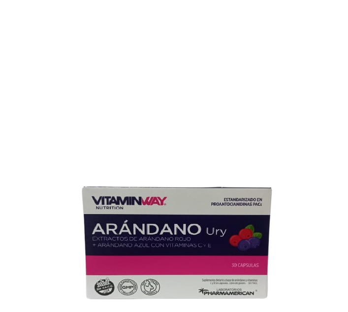 VitaminWay Nutrition Arándano Ury Extractos de Arándano Rojo + Arándano Azul con Vitaminas C y E 30 Cápsulas