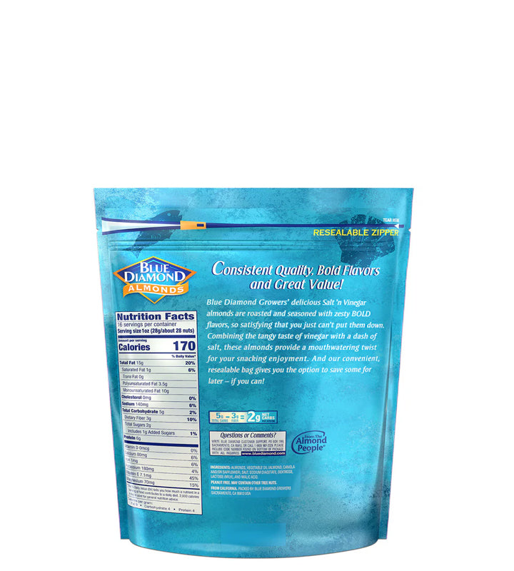 Blue Diamond Almonds Bold Salt'n Vinegar - Almendras negritas con vinagre salado 397g