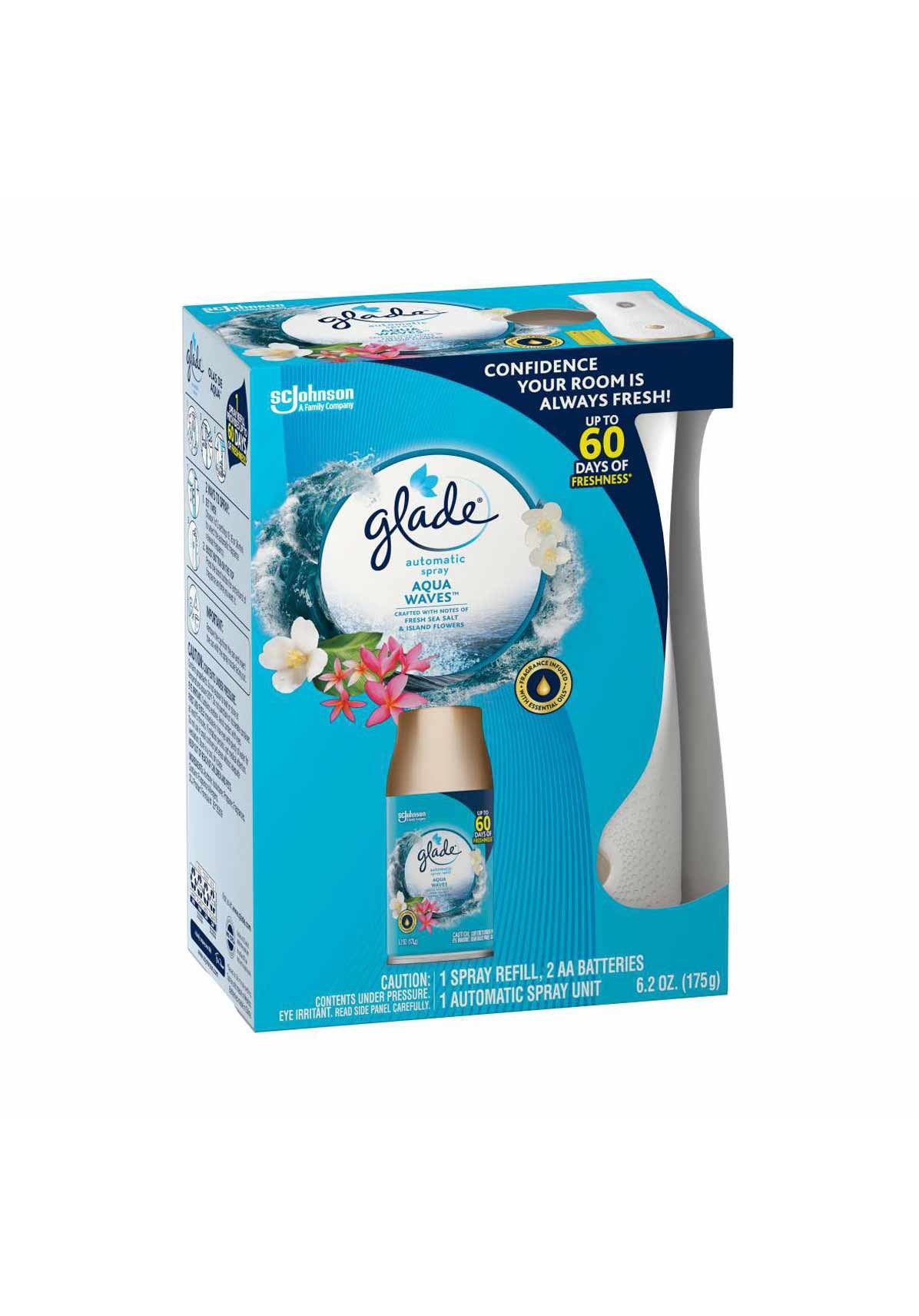 Glade Aqua Waves 1 Spray Refill, 2 AA Batteries 1 Automatic Spray Unit 175g