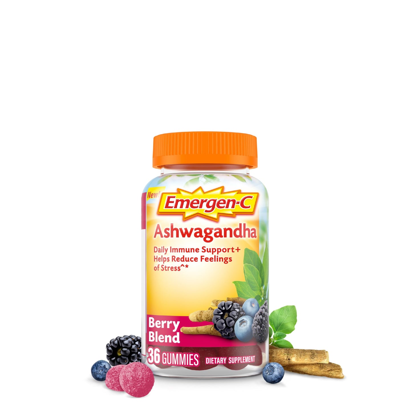 Emergen-C Gomitas de vitamina C y Ashwagandha, suplemento dietético para apoyo inmunológico, mezcla de bayas, 36 unidades