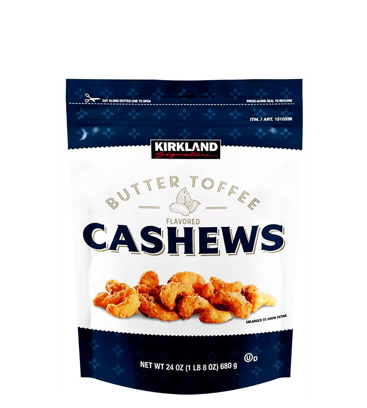 Kirkland Signature Butter Toffee Flavored Cashews - Anacardos con sabor a mantequilla y caramelo 680g