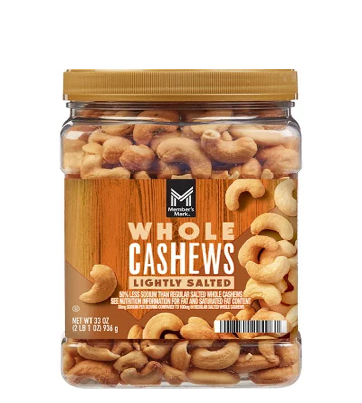Member's Mark Whole Cashews Lightly Salted - Anacardos enteros ligeramente salados 936g