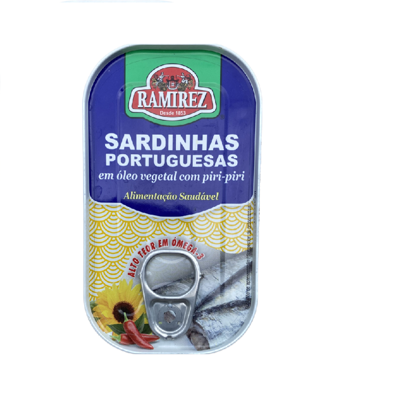 Ramírez Desde 1853 Sardinas portuguesas en aceite vegetal con piri-piri Peso neto:100g