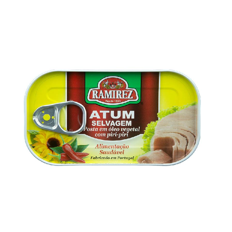 Ramírez Desde 1853 Atún salvaje en rodajas con aceite vegetal y piri-piri Peso neto:100g