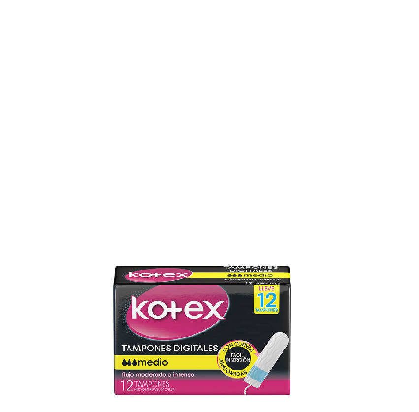 Kotex Tampones Digitales Flujo Moderado a Intenso 12 Tampones