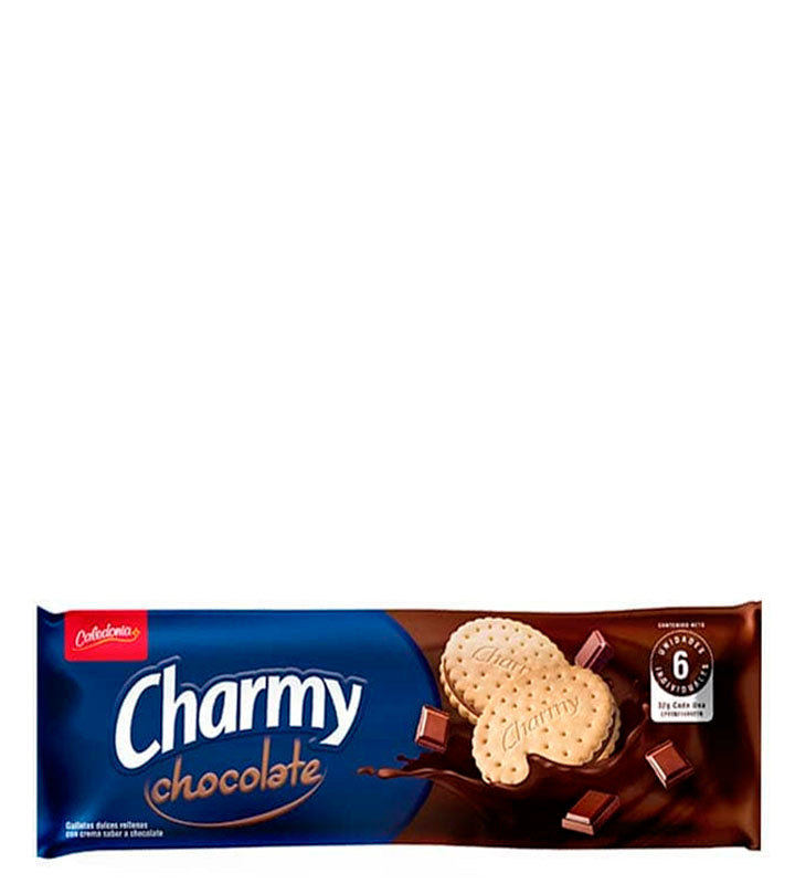 Caledonia Charmy Chocolate Galletas dulces rellenas con crema sabor a chocolate 6 unidades individuales 192g