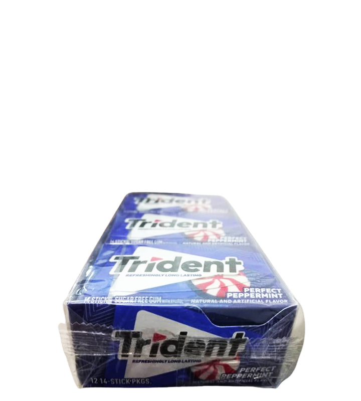 Trident Refreshingly Long Lasting Perfect Peppermint Natural And Artificial Flavor - Sabor natural y artificial de menta perfecta, refrescante y duradera 14 barritas de chicle sin azúcar