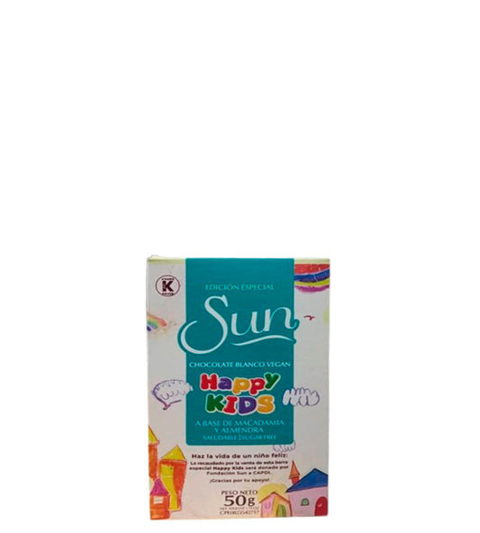 Sun Happy Kids chocolate blanco vegan a base de macadamia y almendra saludable sugar free 50g