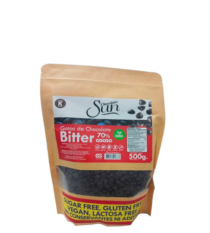 Sun Gotas de chocolate bitter 70% cacao Erithritol Monk Fruit 500G