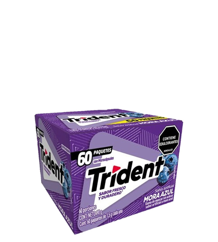 Trident sabor fresco y duradero mora azul sabor artificial 60 paquetes 90g