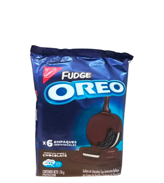 Nabisco Fudge Oreo Galletas de chocolate tipo americano relleno con crema de vainilla y cubierta de chocolate 6 empaques individuales 156g