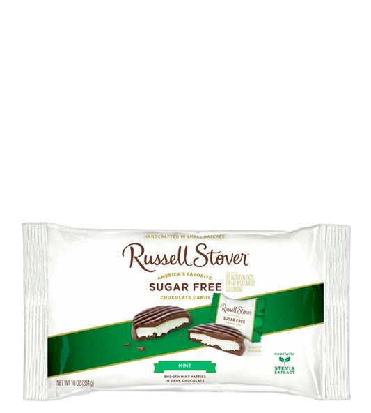 Russel Stover America's Favorite Sugar Free Chocolate Candy Smooth Mint Patties In Dark Chocolate - Caramelo de chocolate sin azúcar empanados de menta suave en chocolate negro 20 paquetes 284g