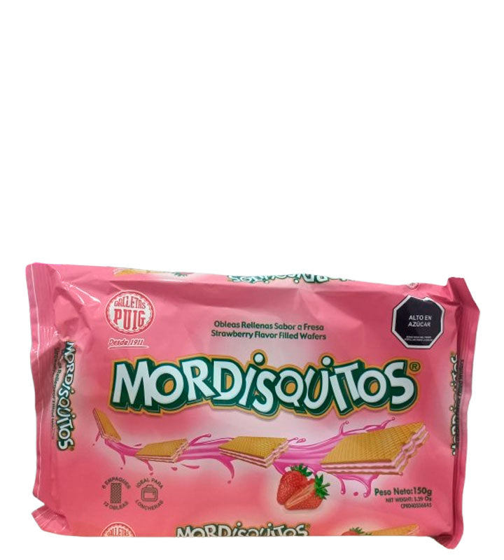 Galletas Puig Mordisquitos obleas / galletas rellenas sabor a fresa 150g