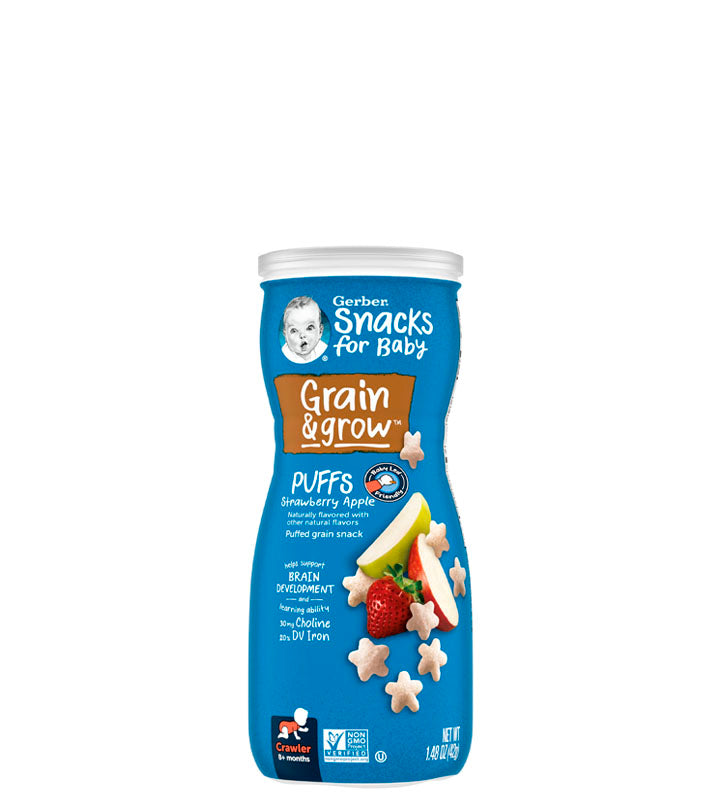 Gerber Snacks For Baby Grain & Grow Puff Strawberry Apple - Bocadillos para bebés, granos y hojaldres de fresa y manzana 42g