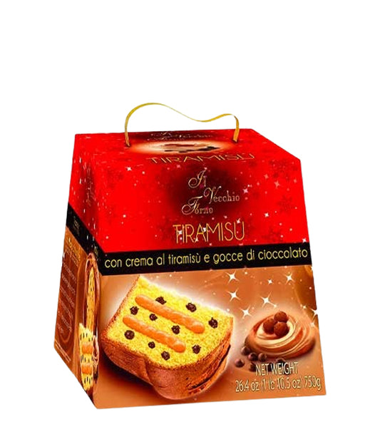 Il Vecchio Forno Panettone Tiramisu con crema al tiramisu e gocce di cioccolato - Panettone Tiramisú con crema de tiramisú y chispas de chocolate 750g