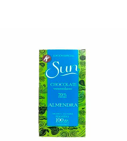 Sun Chocolate venezolano de almendra 70% cacao orgánico - saludable 100g