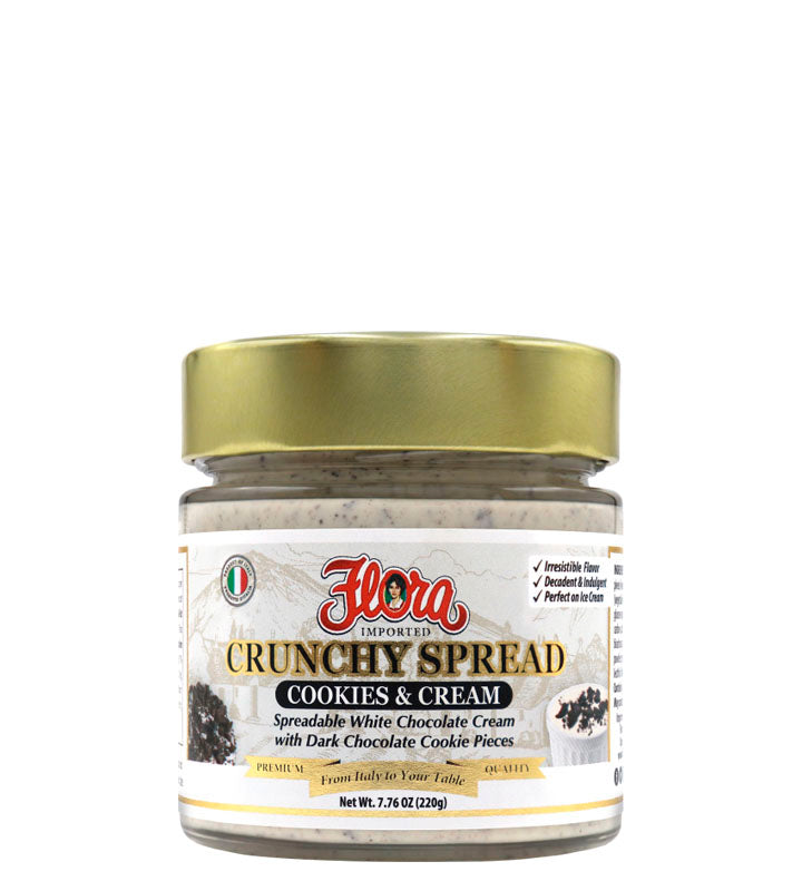 Flora Crunchy Spread Cookies & Cream - Crema de chocolate blanco untable con trocitos de galletas de chocolate negro 220g