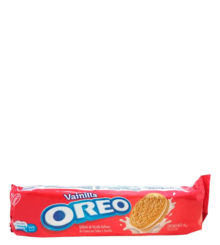 Nabisco Oreo Galletas de vainilla rellenas de crema con sabor a vainilla 96g