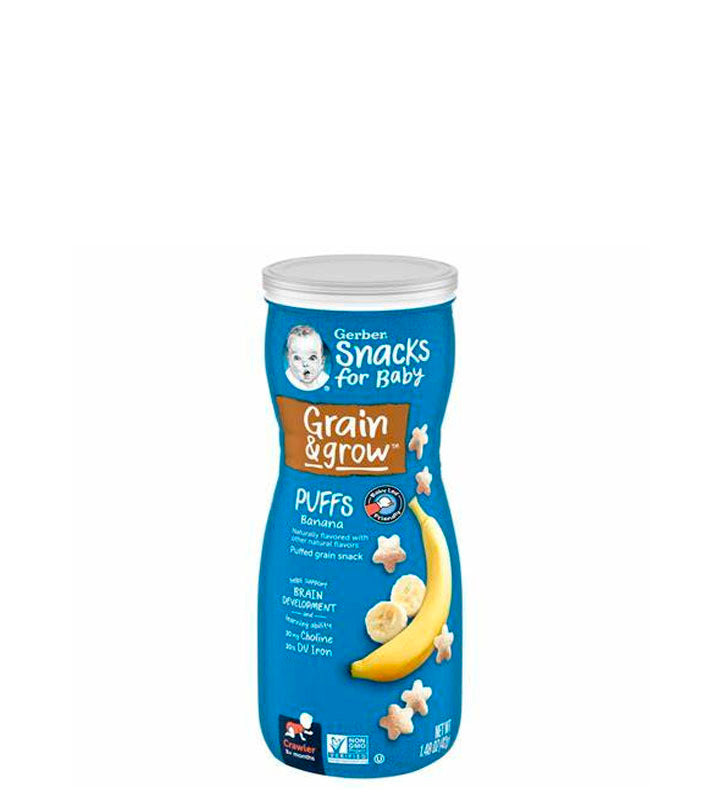 Gerber Snacks For Baby Grain & Grow Puff Banana - Bocadillos para bebés, granos y hojaldres de banana 42g