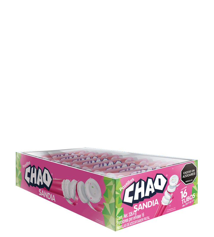 Chao pastillas sabor a sandia contiene 16 cubos 326,4g