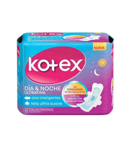 Kotex Protectores Dia & Noche Ultrafina 8 Toallas Femeninas
