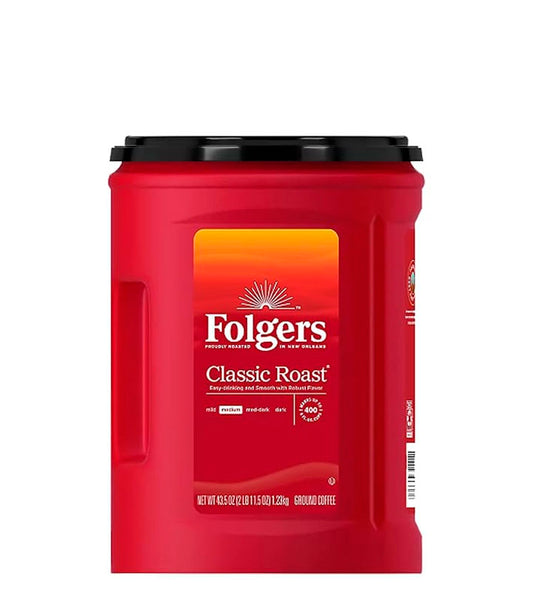 Folgers Classic Roast Ground Coffee Easy-Drinking And Smooth With Robust Flavor -  Café molido tostado clásico, fácil de beber y suave con un sabor robusto 1.23kg